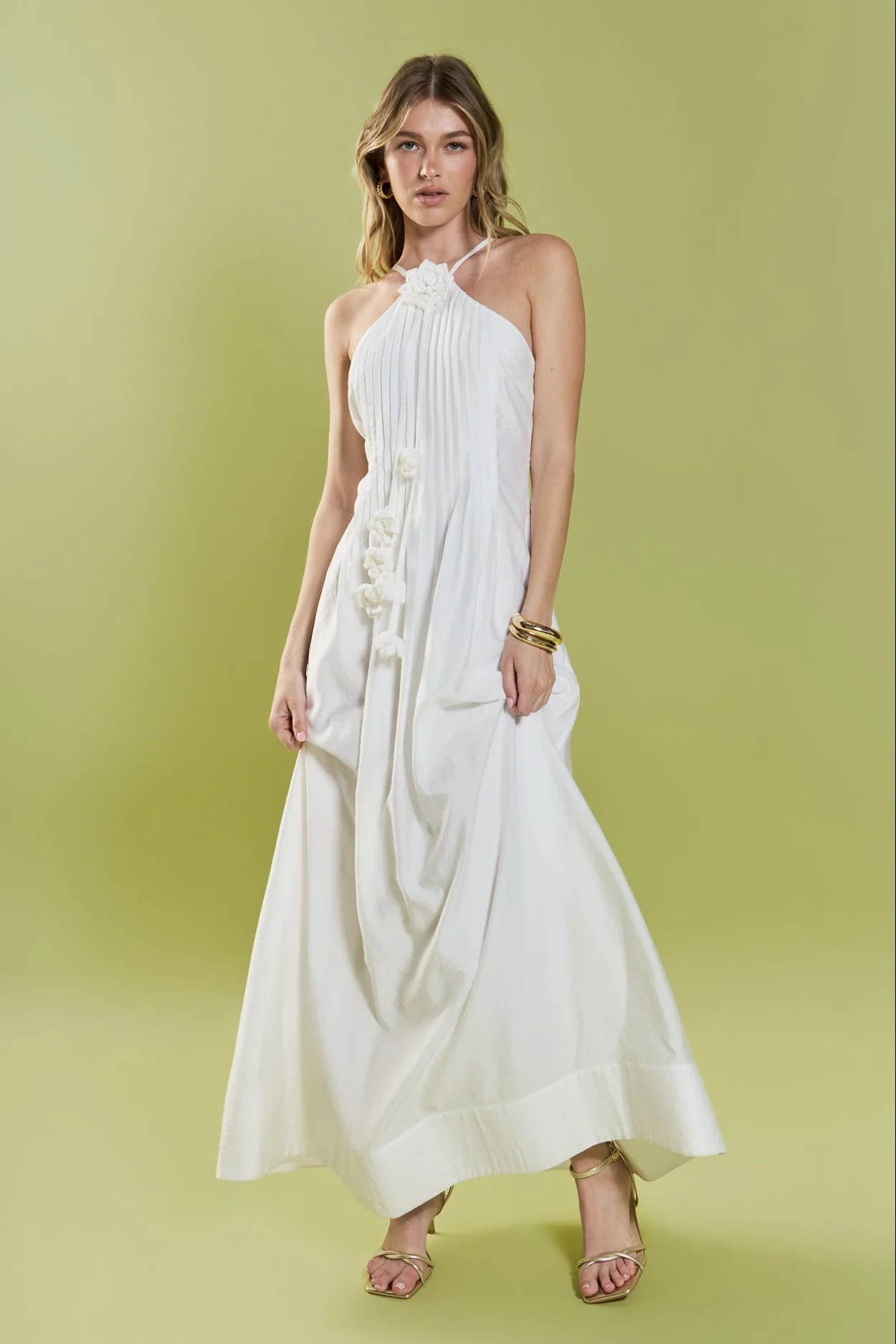 Crochet Flower Trim Halter Maxi Dress - Image 8