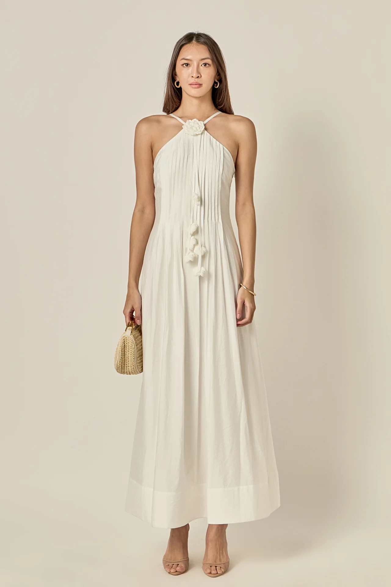 Crochet Flower Trim Halter Maxi Dress - Image 9