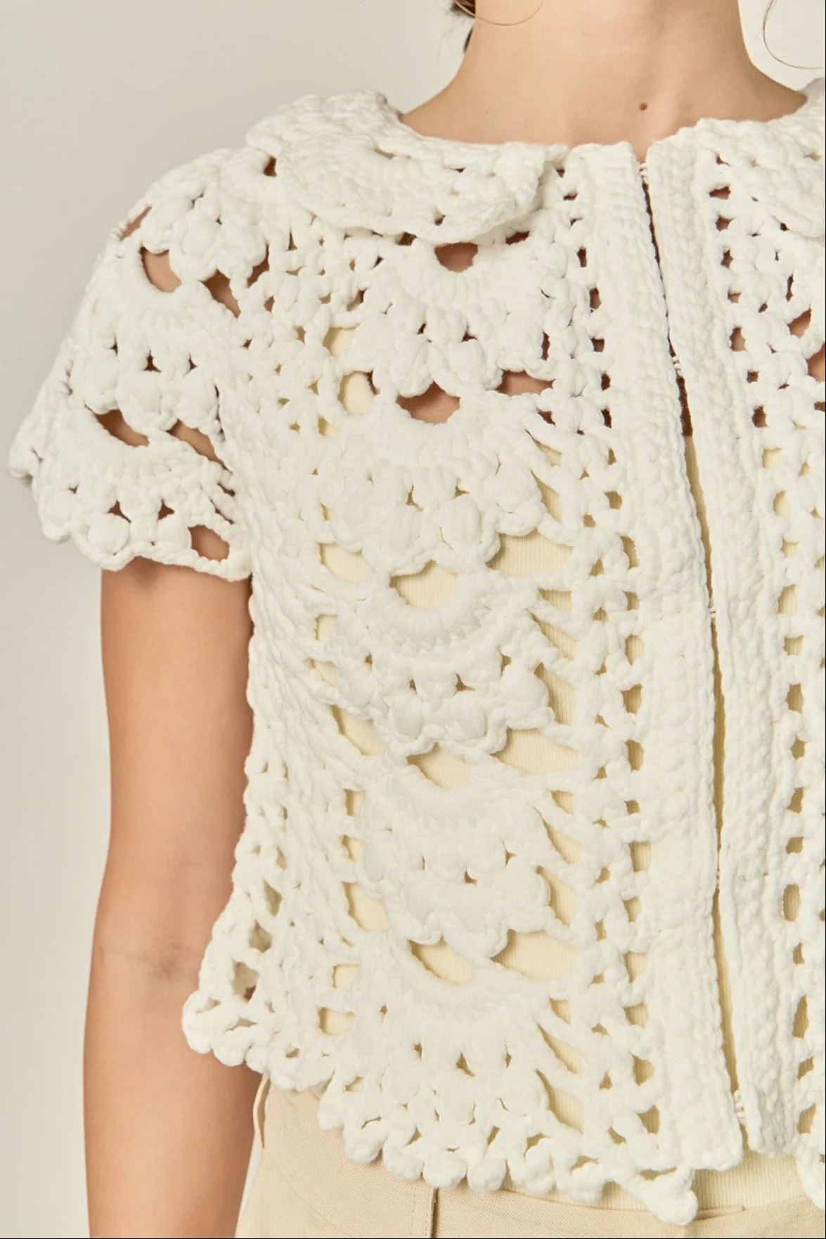 Crochet Knit Crop Cardigan - Image 7