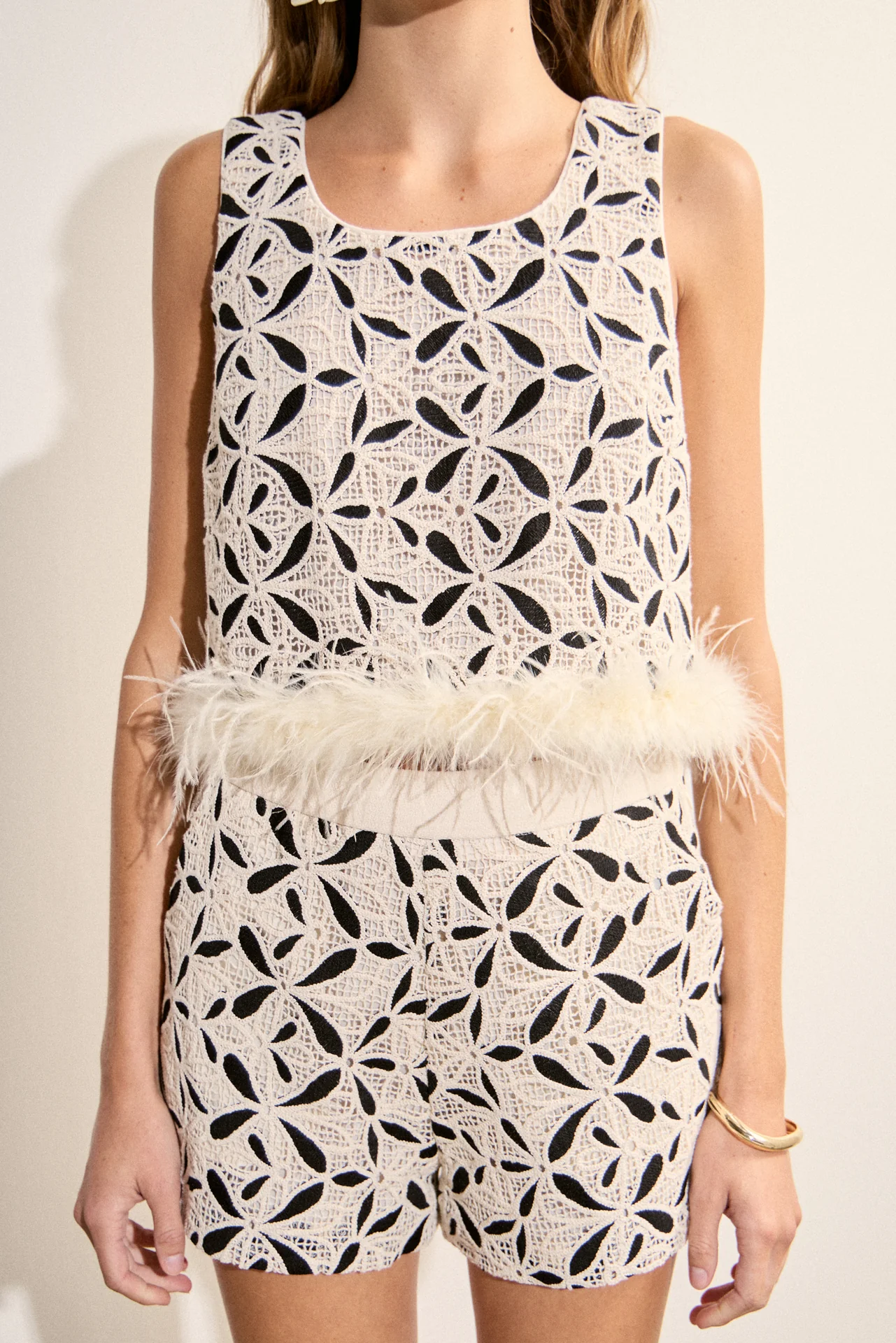 Crochet Lace Feather Trim Top - Image 2