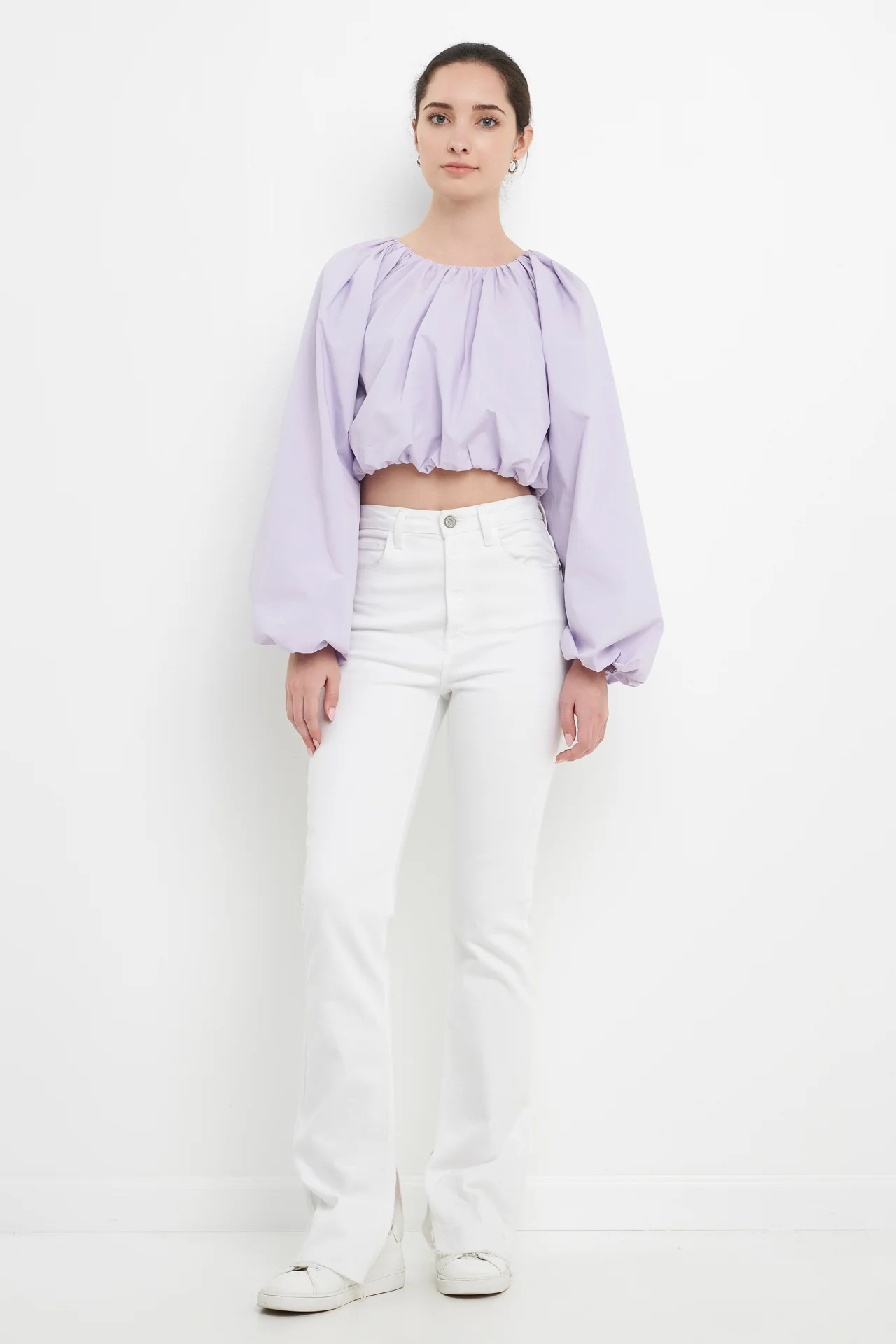 Cropped Blouson Long Sleeve Top - Image 11