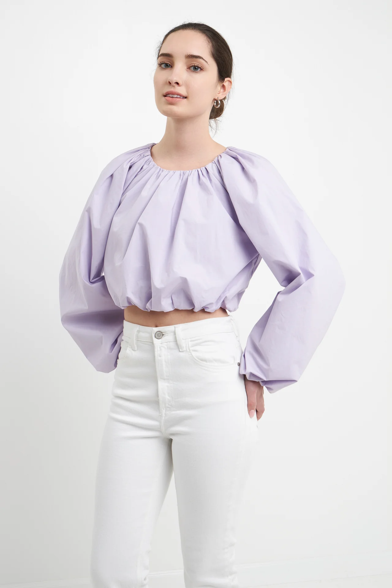 Cropped Blouson Long Sleeve Top - Image 14