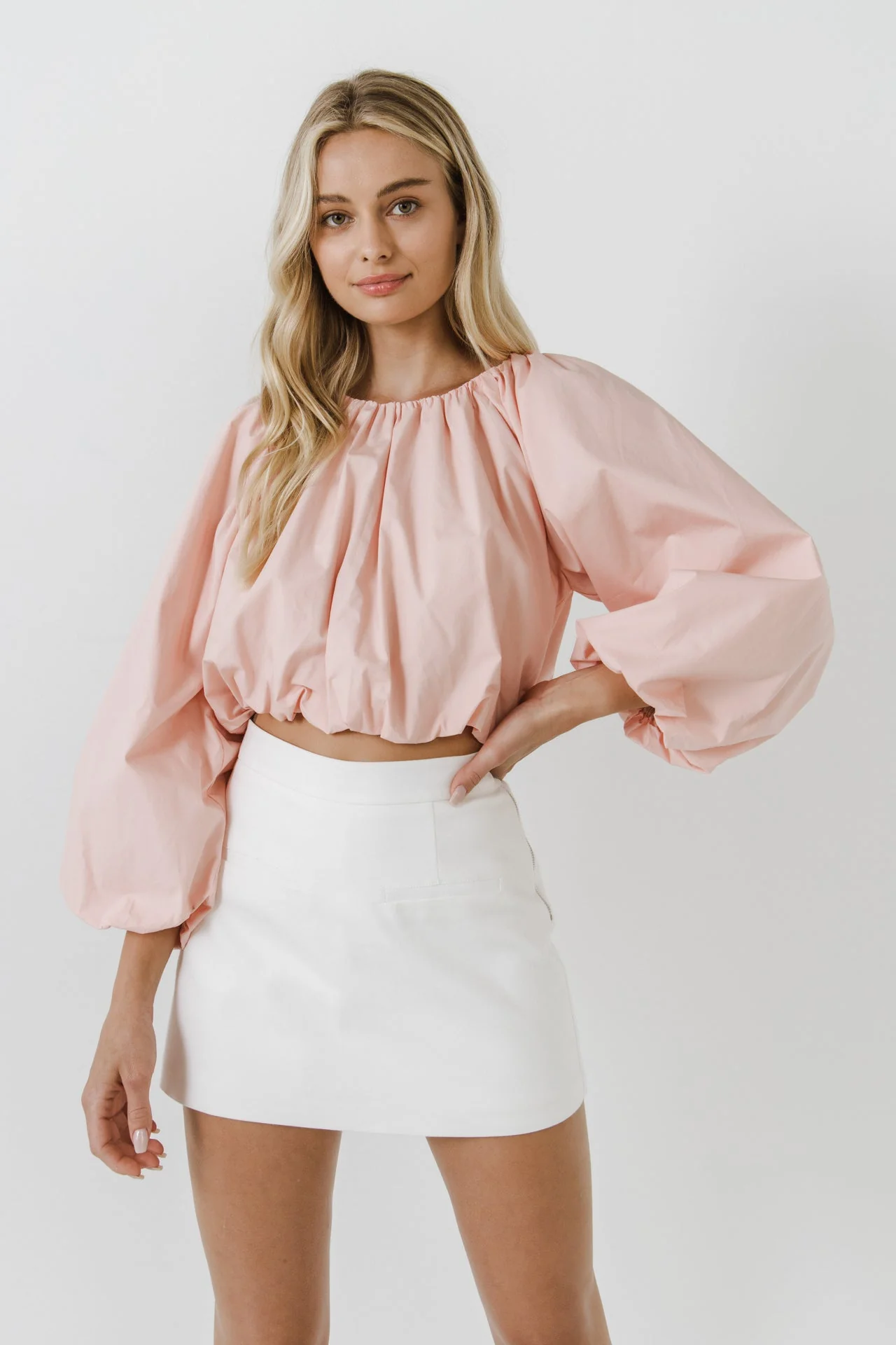 Cropped Blouson Long Sleeve Top - Image 17