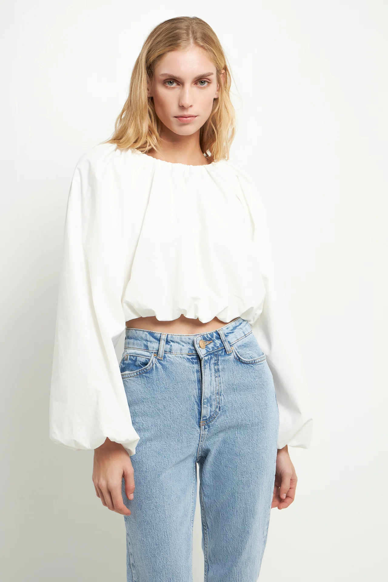 Cropped Blouson Long Sleeve Top - Image 2