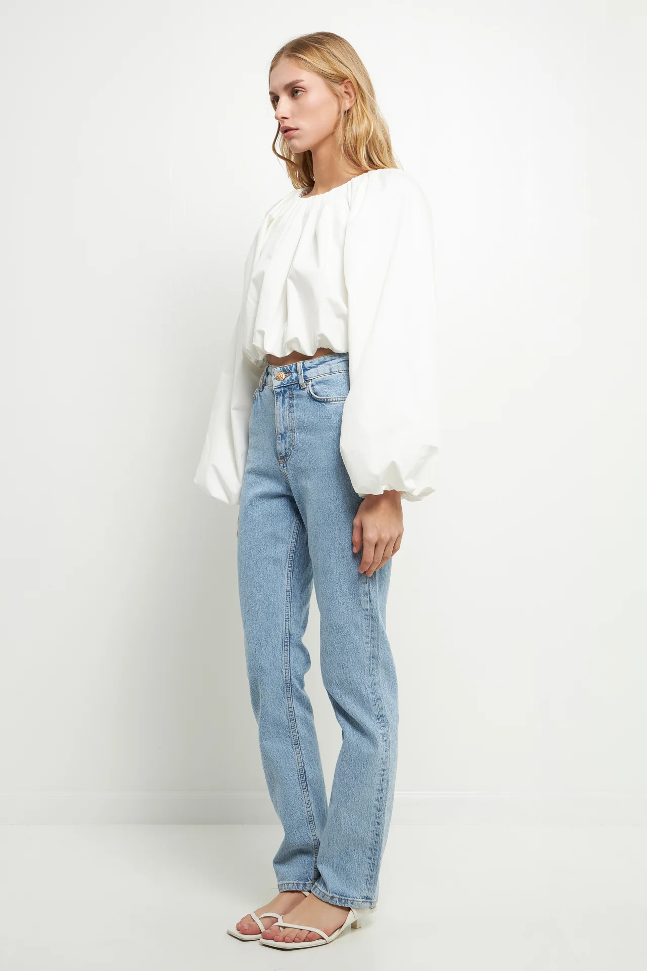 Cropped Blouson Long Sleeve Top - Image 3