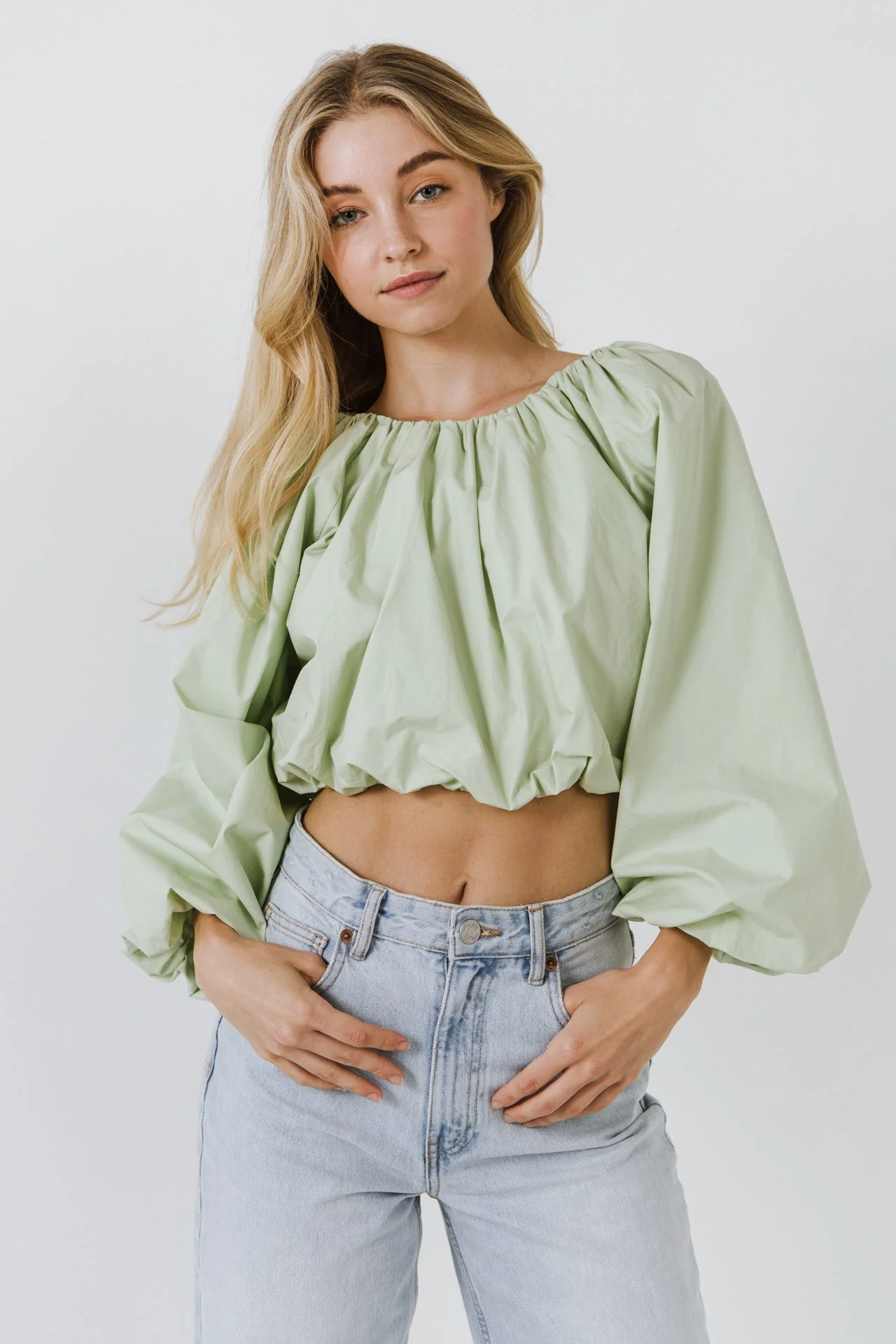 Cropped Blouson Long Sleeve Top - Image 7