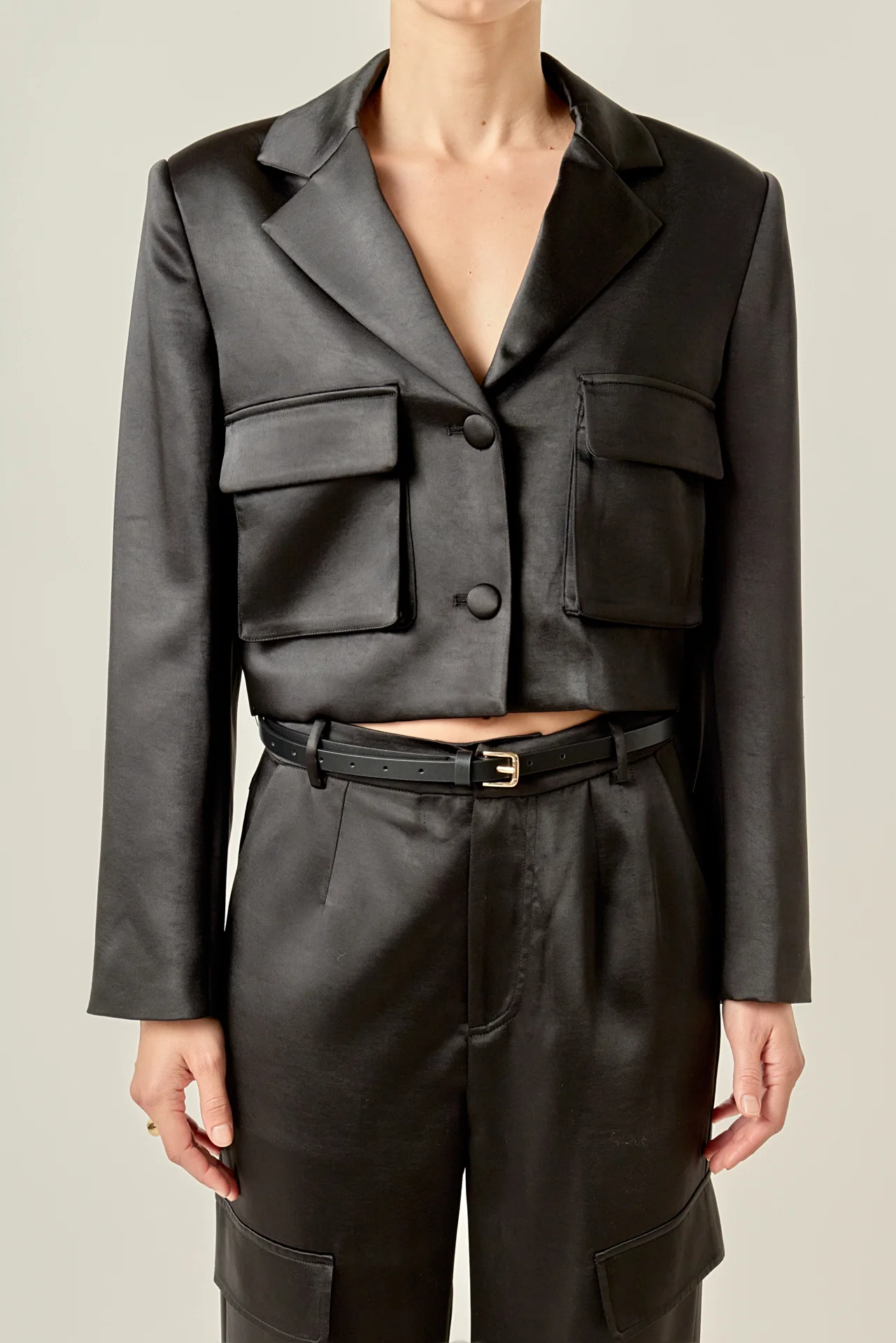 Cropped Satin Blazer - Image 2
