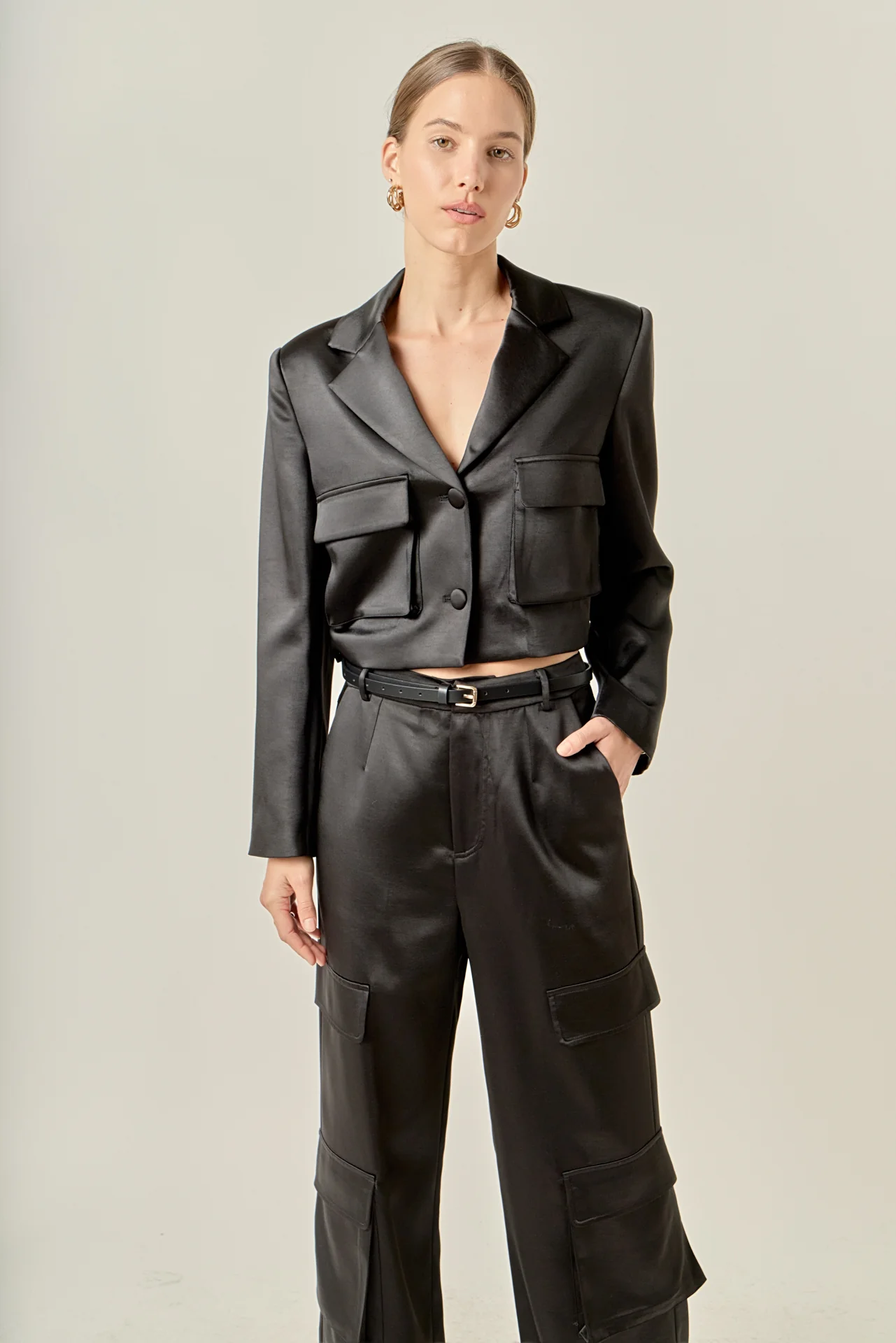 Cropped Satin Blazer - Image 5