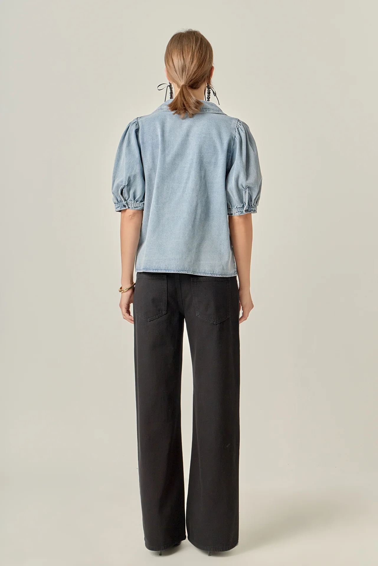 Deep V-Neck Button Up Denim Shirt - Image 4