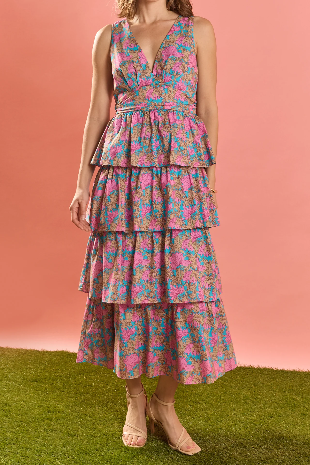 Floral Tiered V-Neck Maxi Dress - Image 2