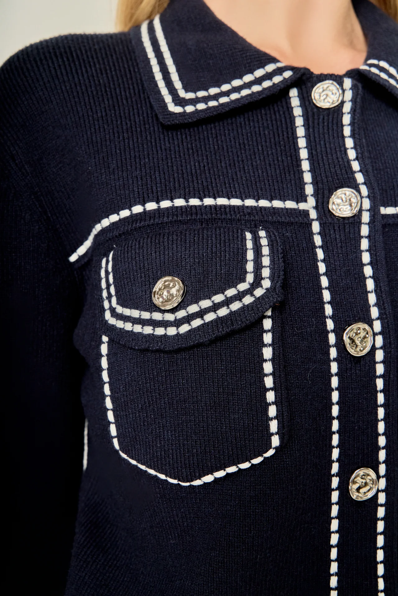 Denim-Look Knit Cardigan - Image 11
