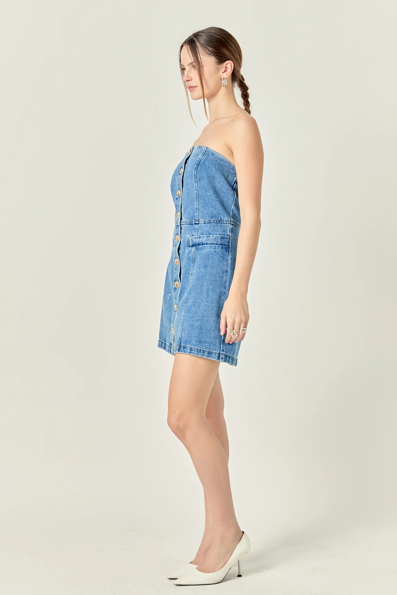 Denim Tube Mini Dress in Dark Denim - Image 3
