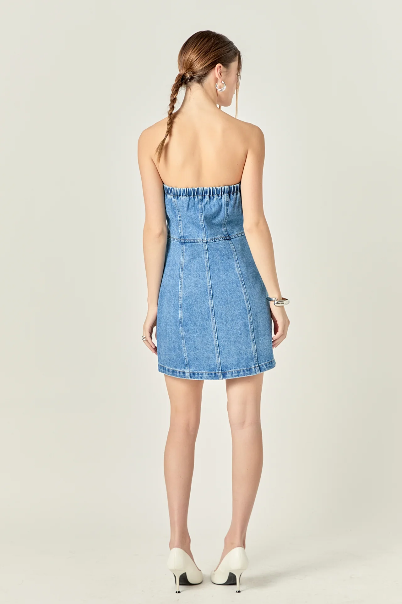 Denim Tube Mini Dress in Dark Denim - Image 4