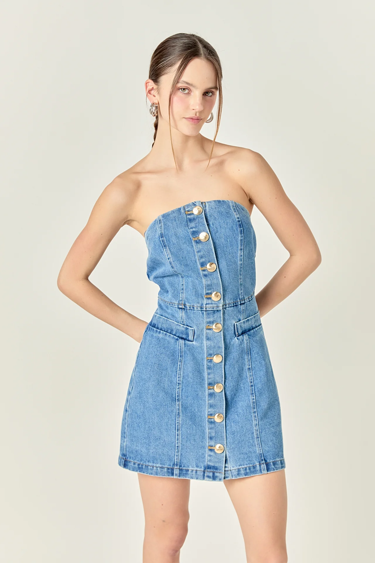 Denim Tube Mini Dress in Dark Denim - Image 5