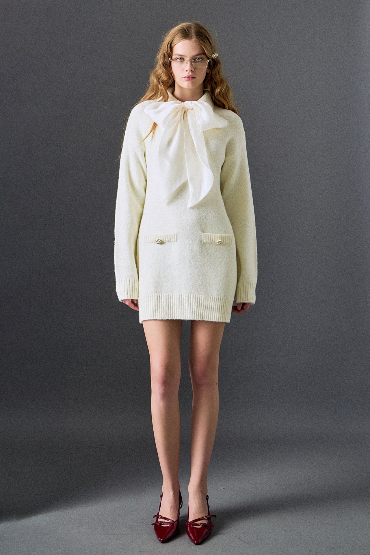 Detachable Bow Knit Dress - Image 7