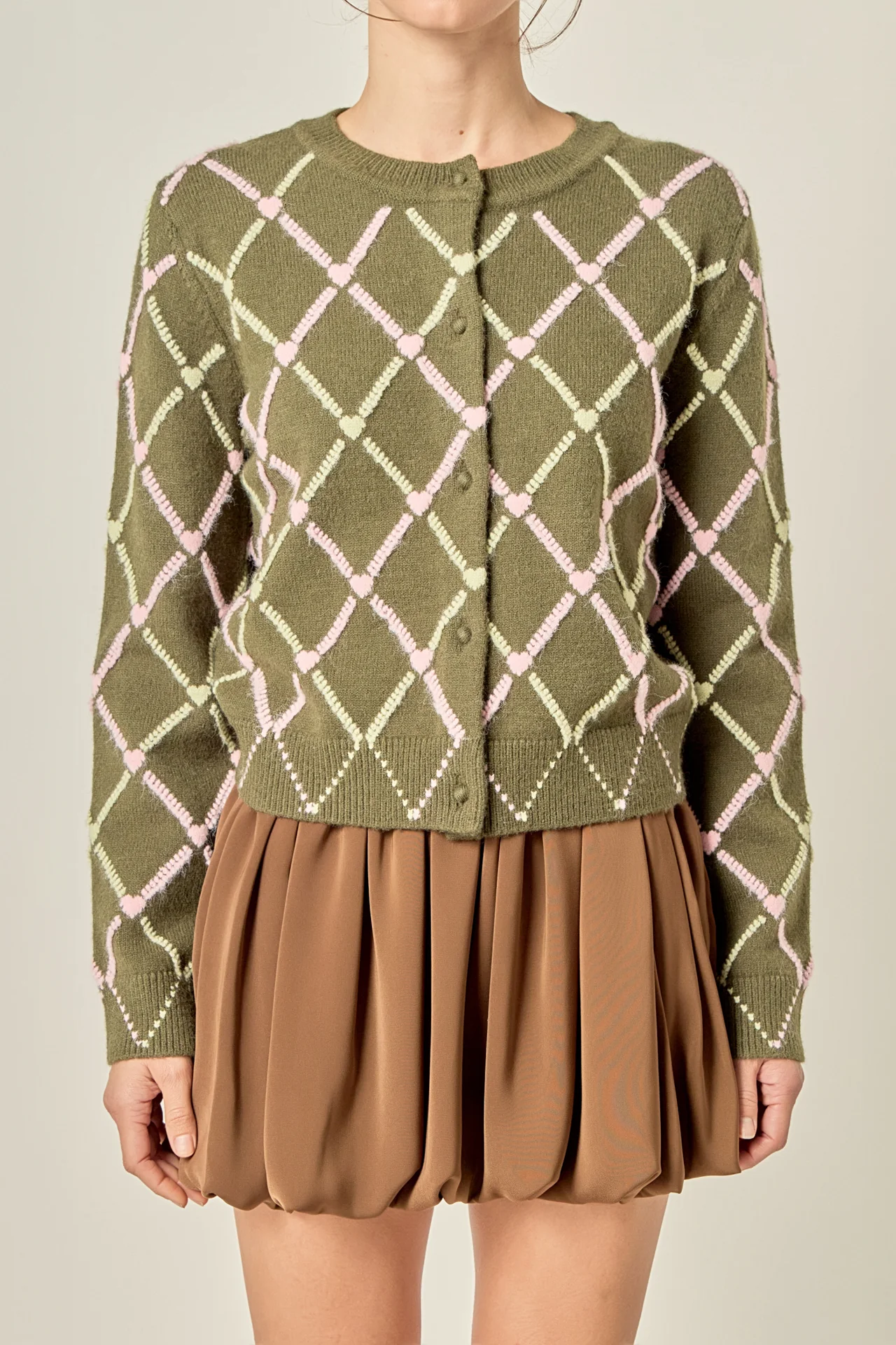 Diamond Heart Pattern Knit Cardigan - Image 2
