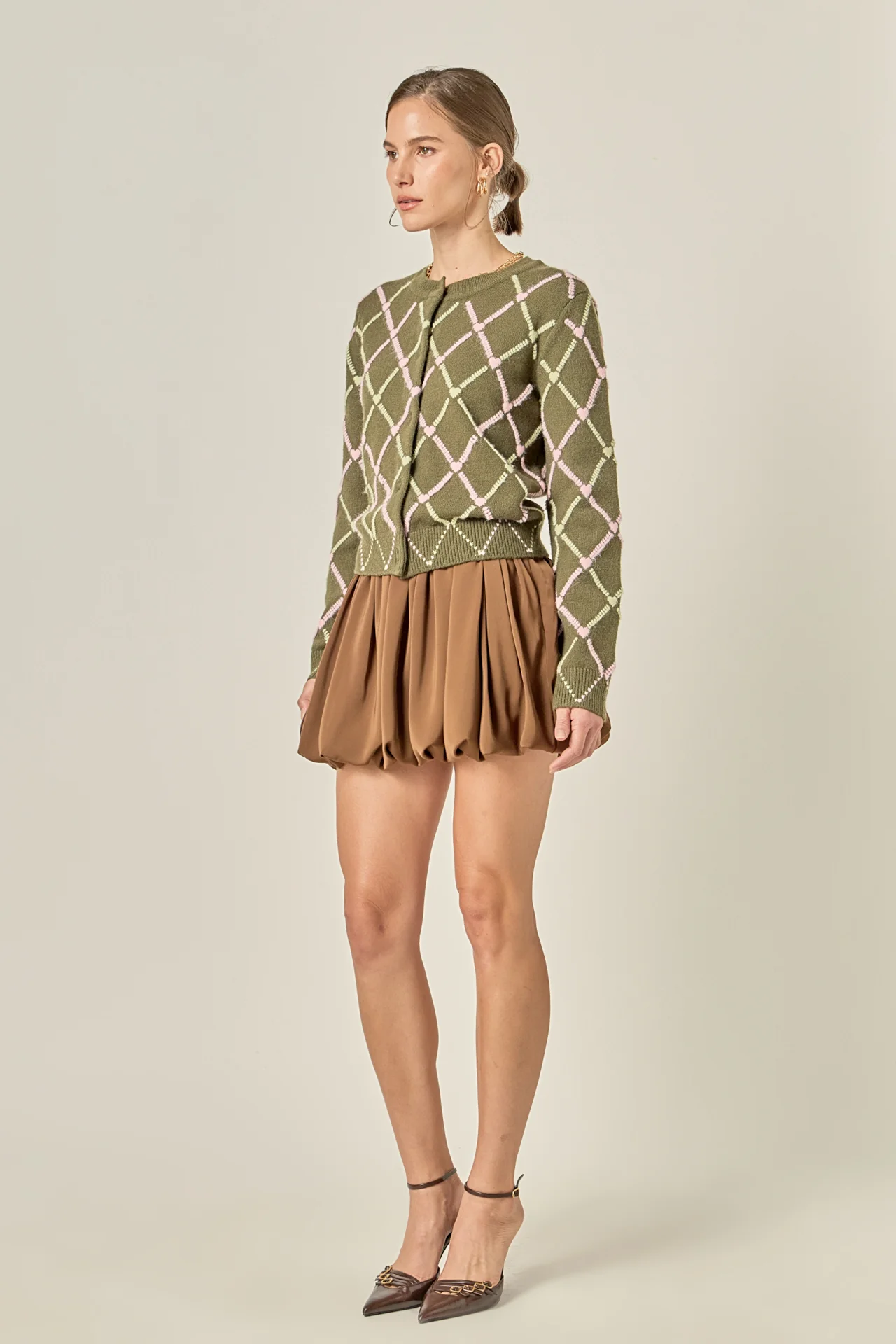 Diamond Heart Pattern Knit Cardigan - Image 4