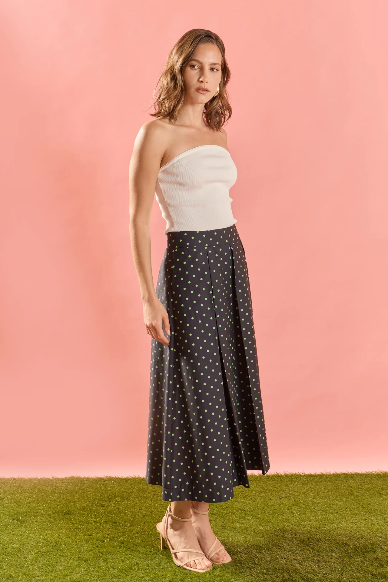 Polka Dot Pleated Midi Skirt - Image 3