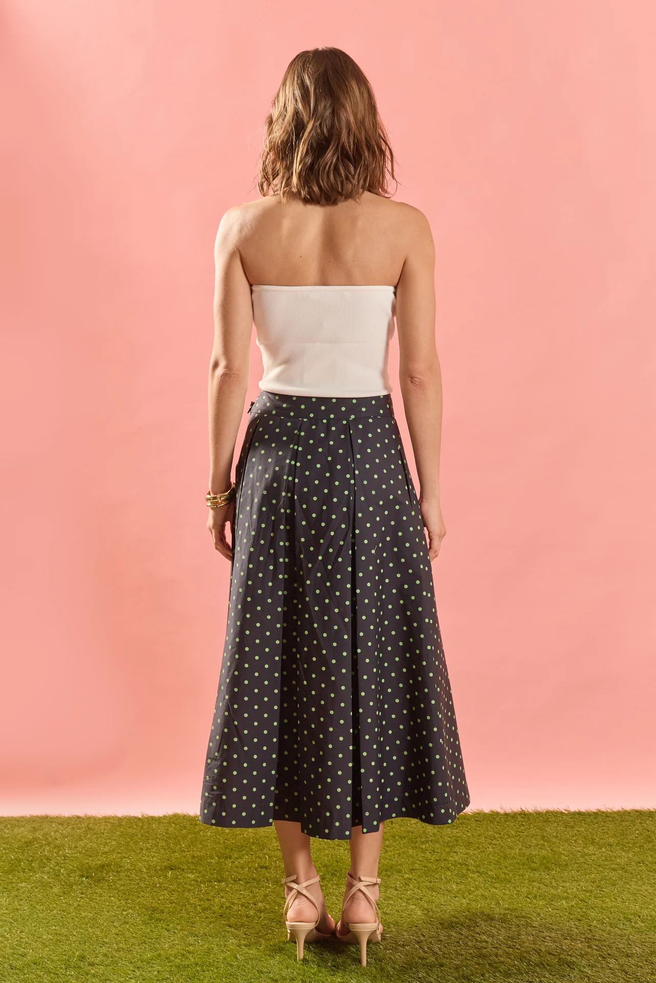 Polka Dot Pleated Midi Skirt - Image 4