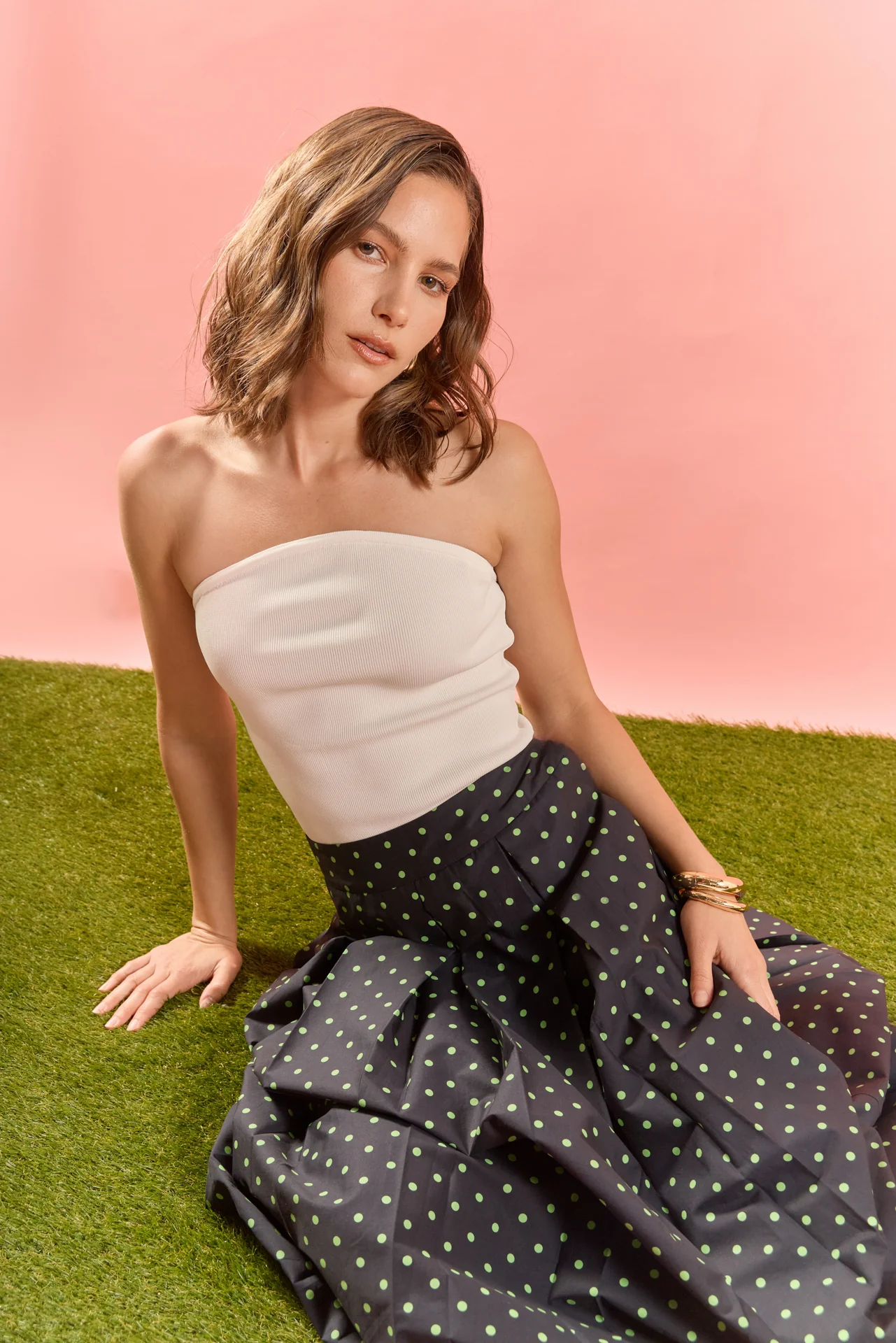 Polka Dot Pleated Midi Skirt - Image 5