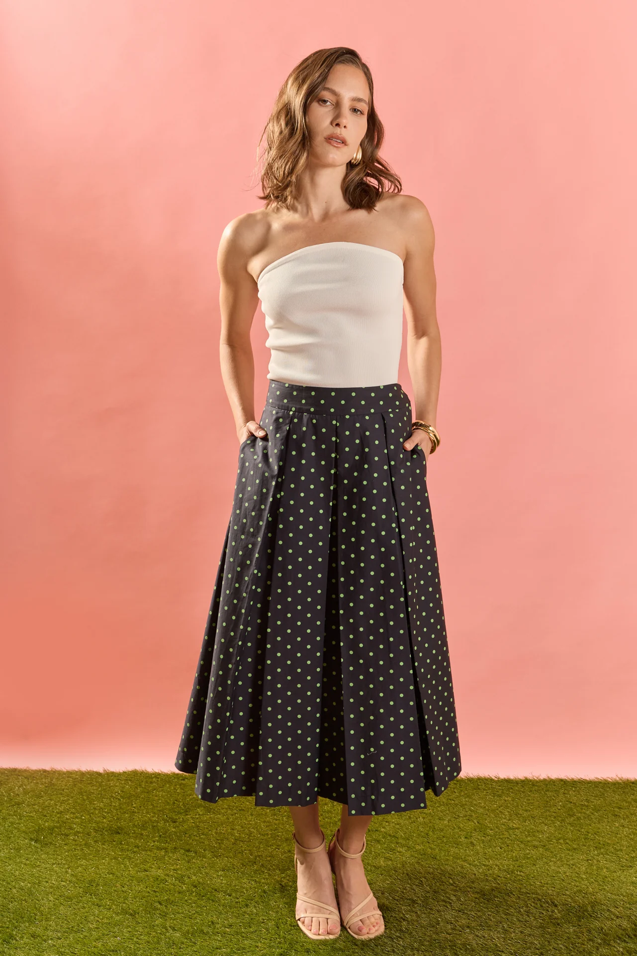 Polka Dot Pleated Midi Skirt - Image 6