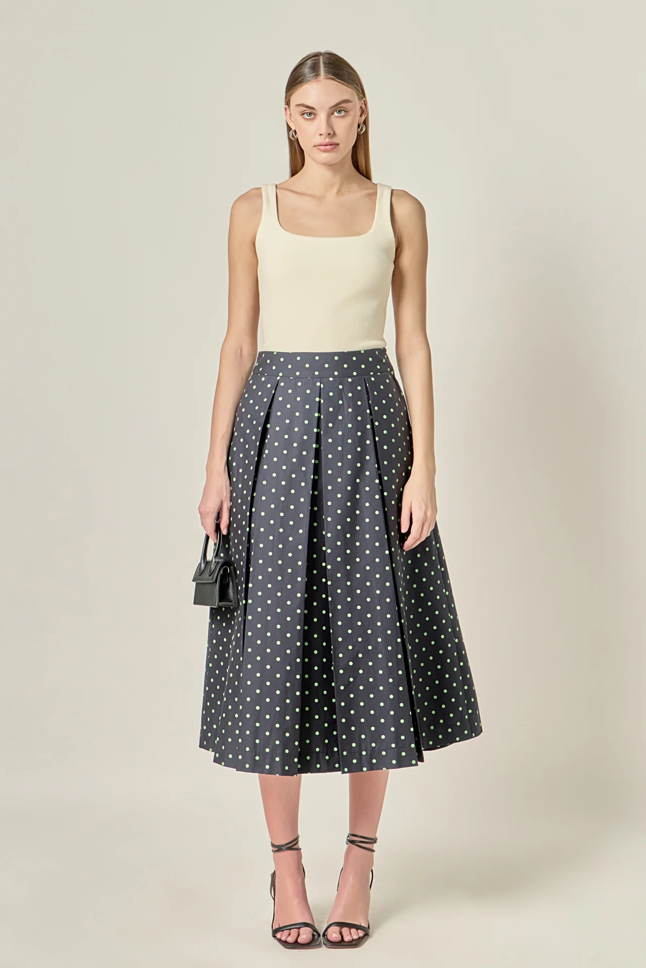 Polka Dot Pleated Midi Skirt - Image 7