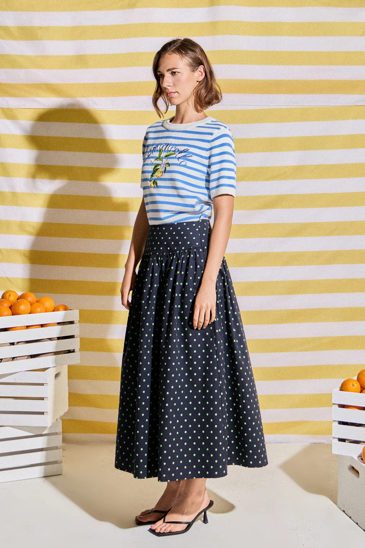 Polka Dot High-Waisted Midi Skirt - Image 3