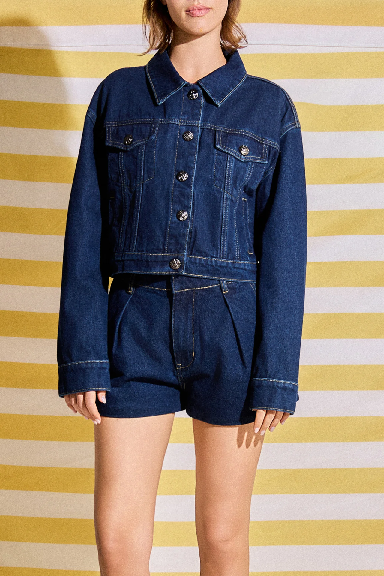 Drop Shoulder Cropped Denim Jacket - Image 2