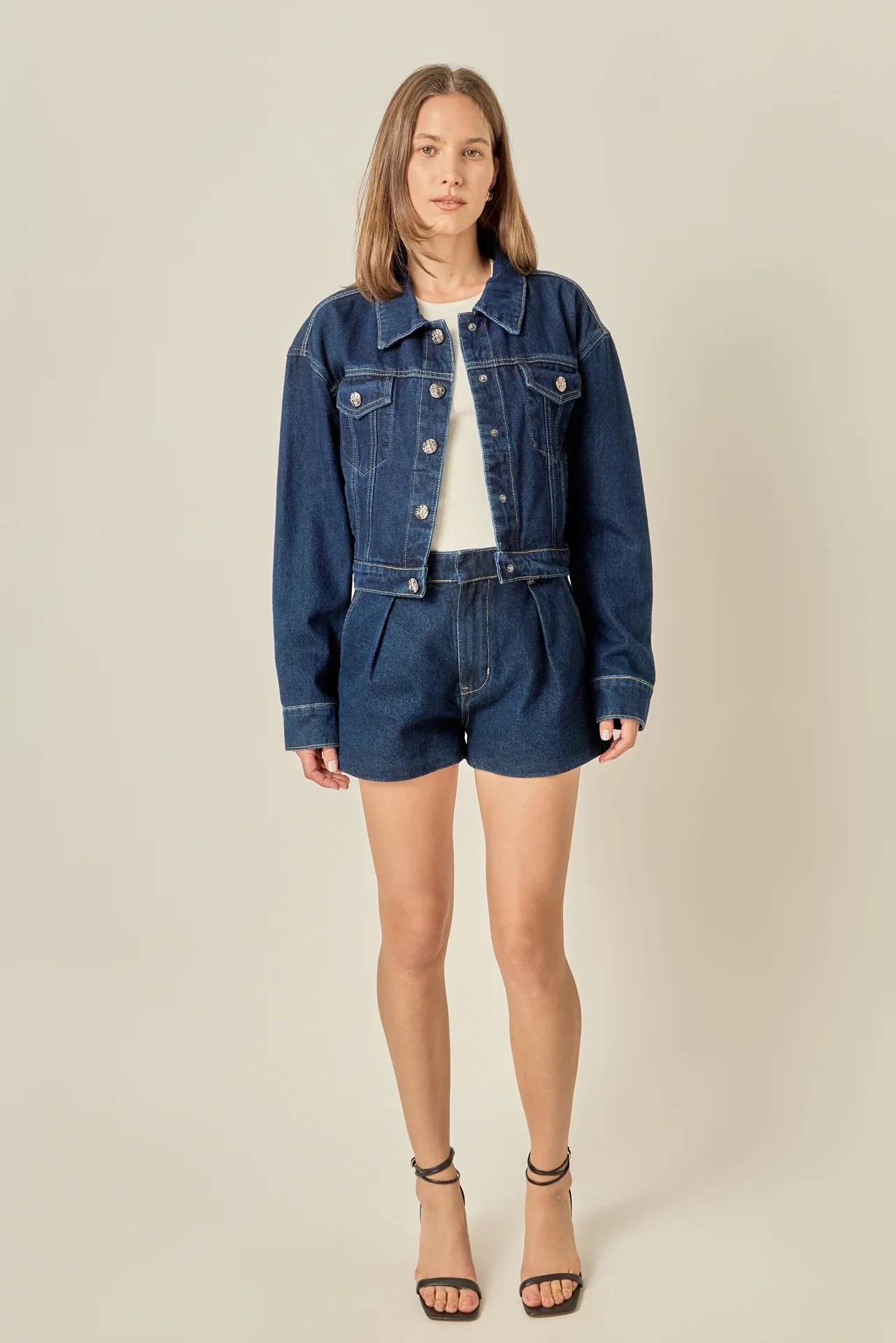 Drop Shoulder Cropped Denim Jacket - Image 6