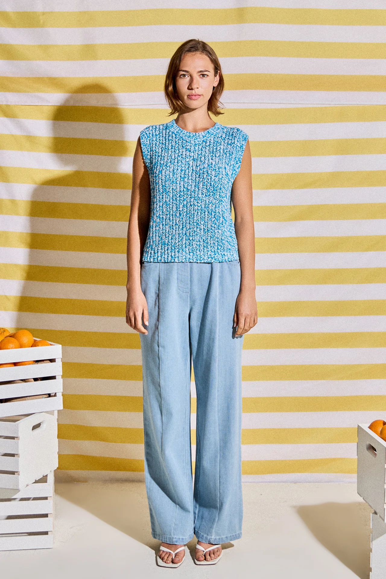 Elastic Waist Pintuck Denim Pants - Image 3