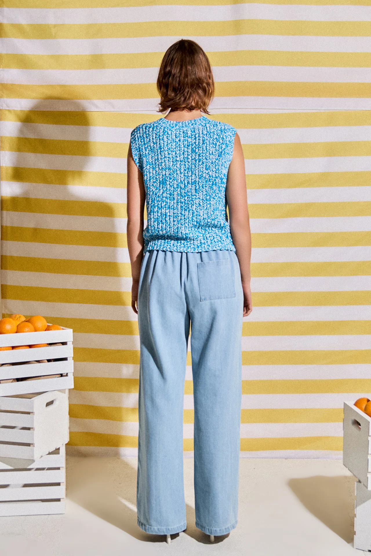 Elastic Waist Pintuck Denim Pants - Image 4