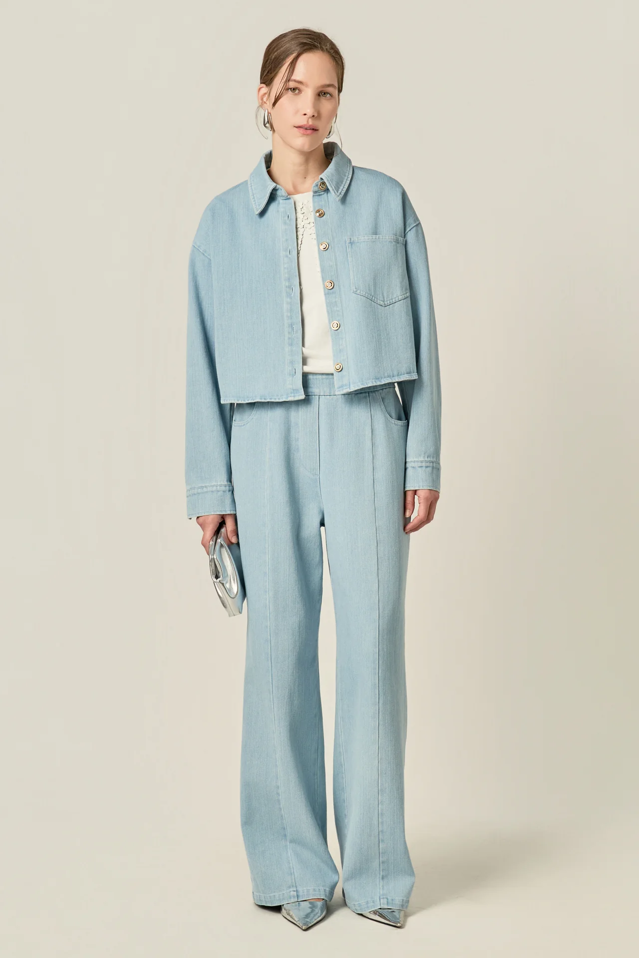 Elastic Waist Pintuck Denim Pants - Image 6
