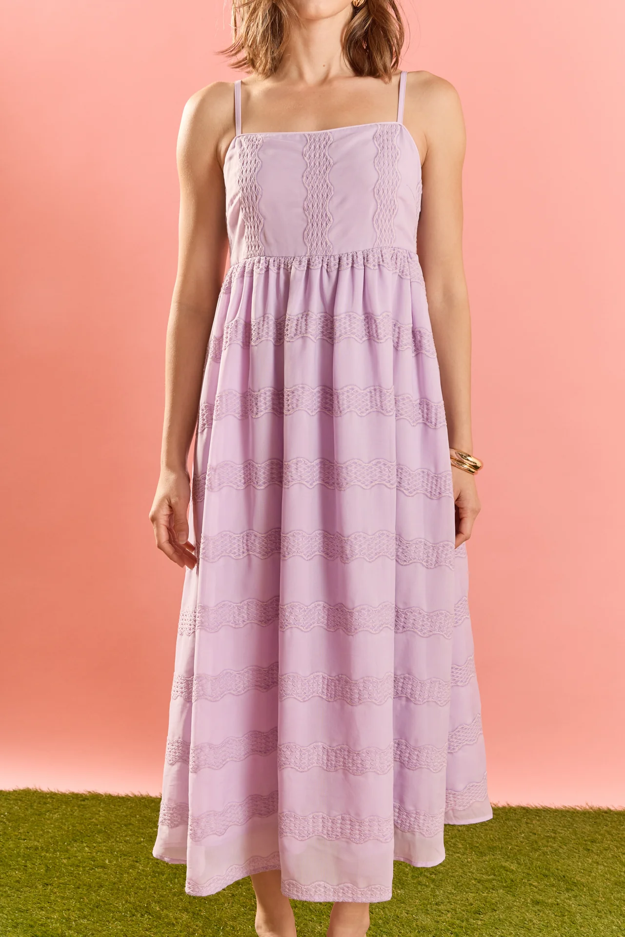 Embroidered Chiffon Sleeveless Midi Dress - Image 2