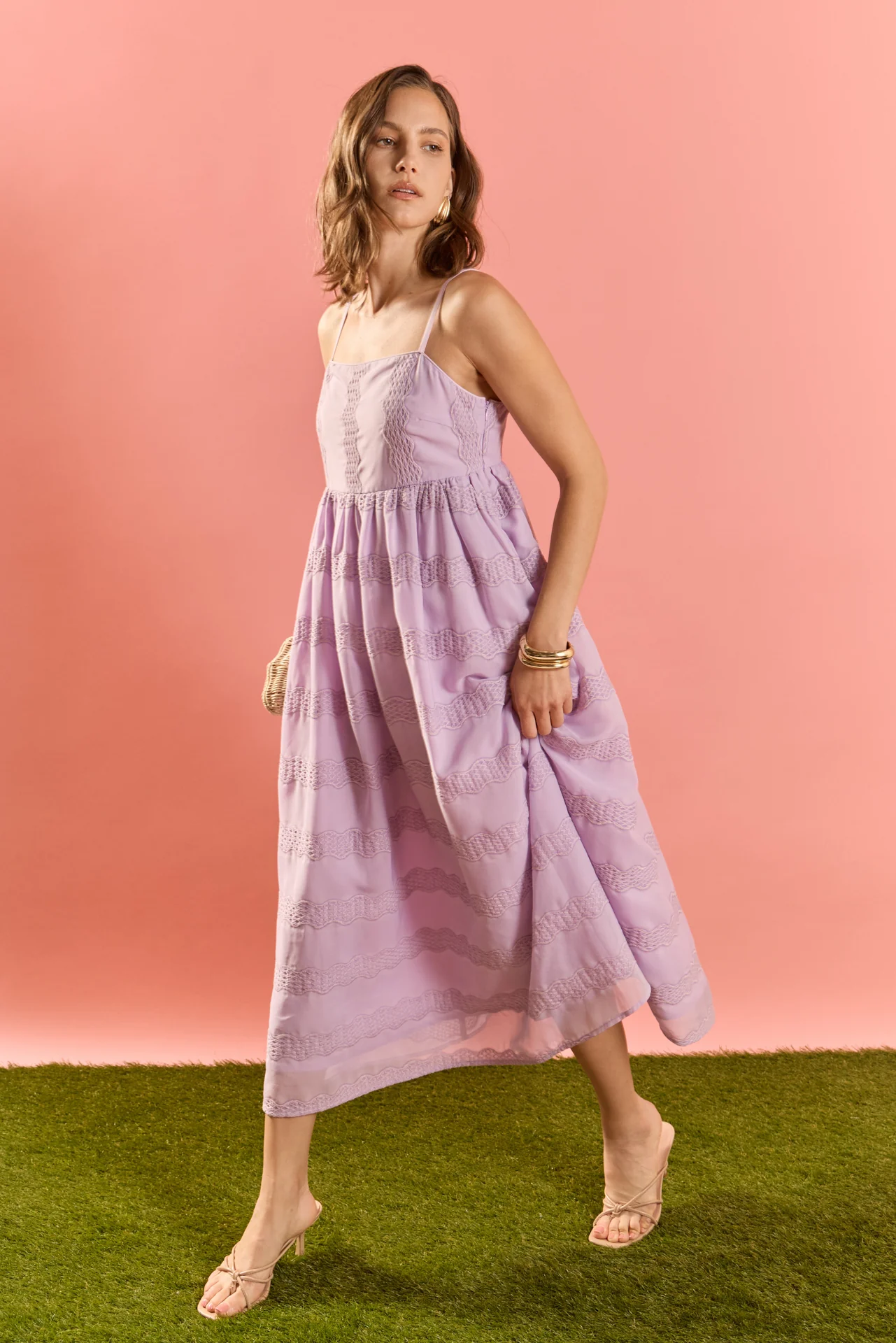 Embroidered Chiffon Sleeveless Midi Dress - Image 6