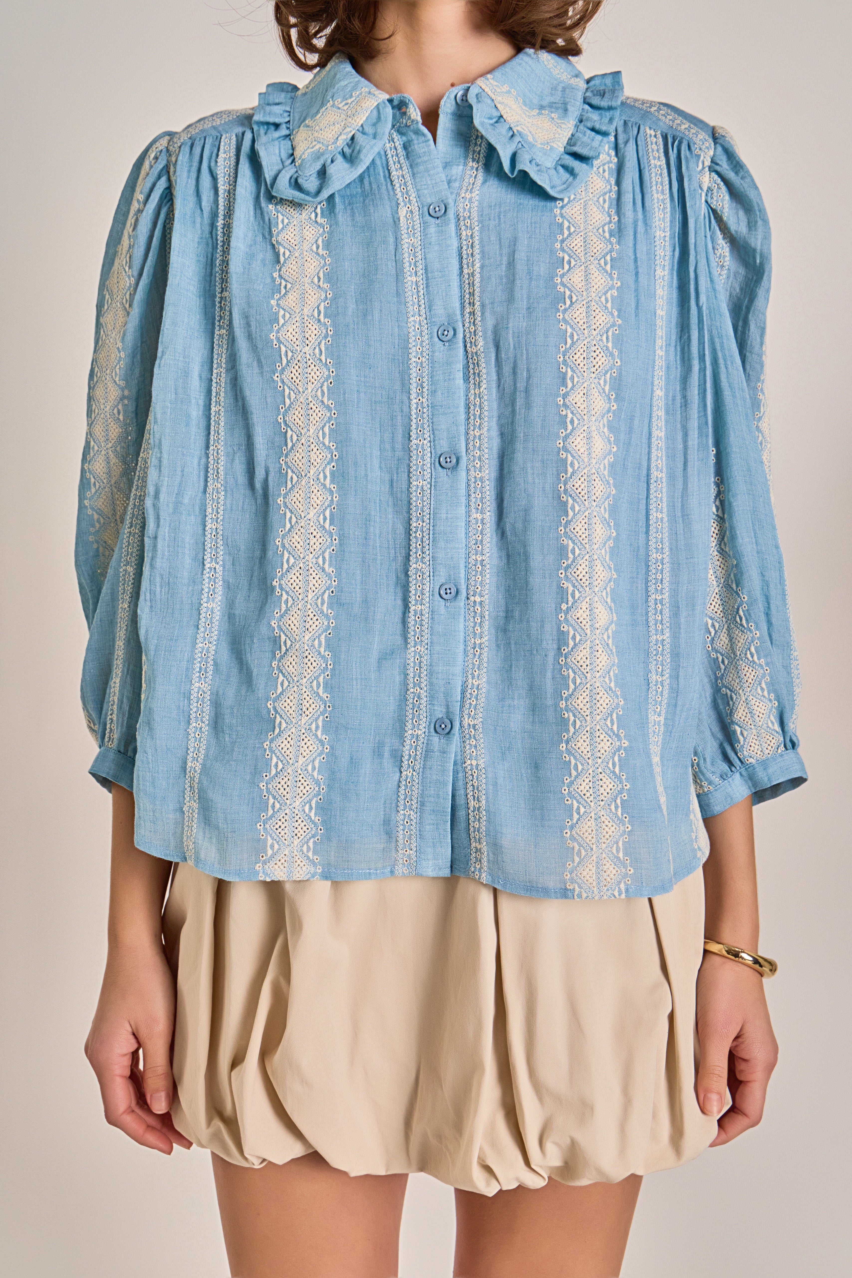 Embroidered Ruffle Collar Blouse - Image 2