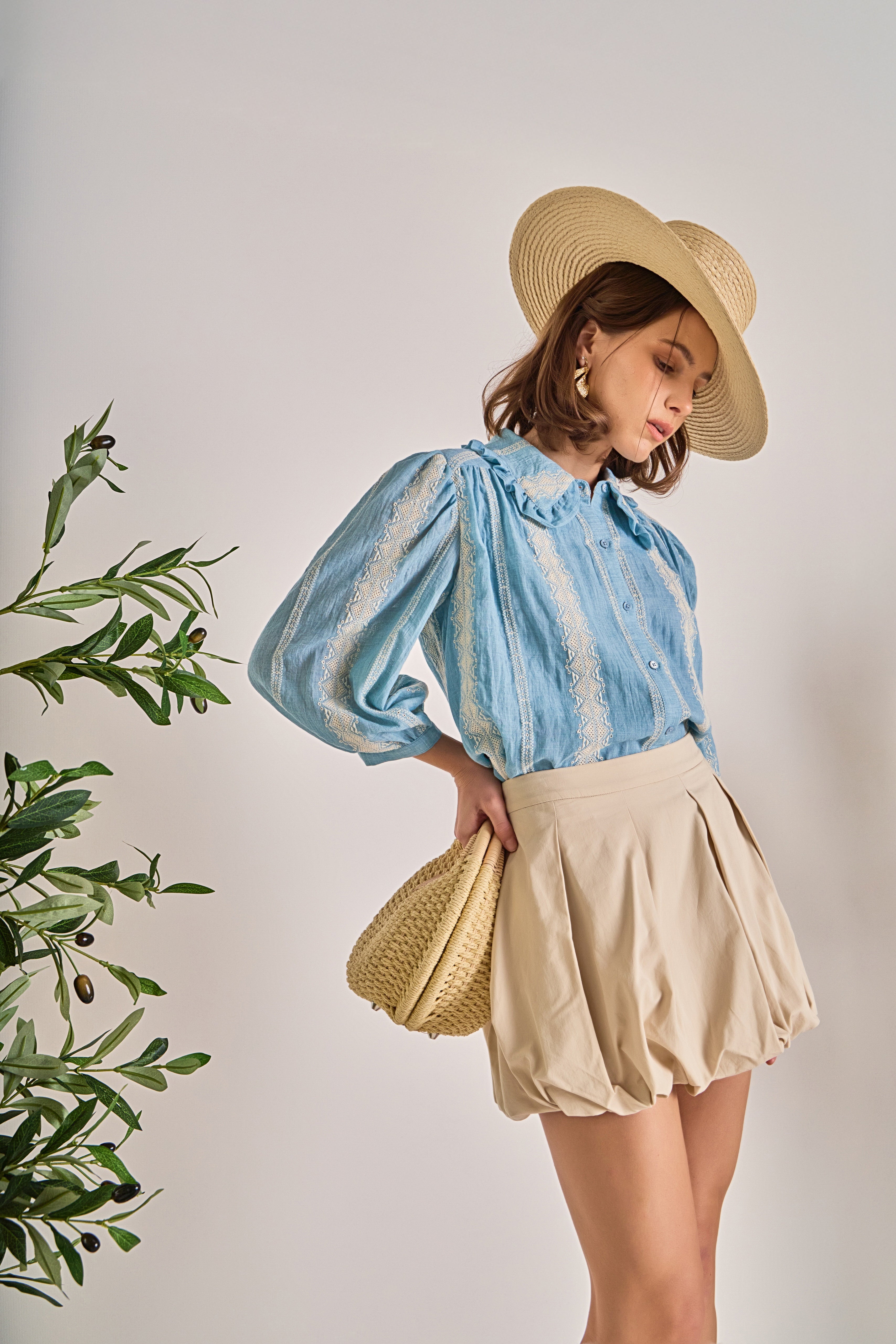 Embroidered Ruffle Collar Blouse - Image 6