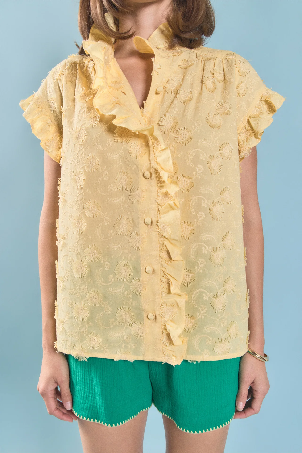 Embroidered Ruffle Short Sleeve Shirt - Image 2