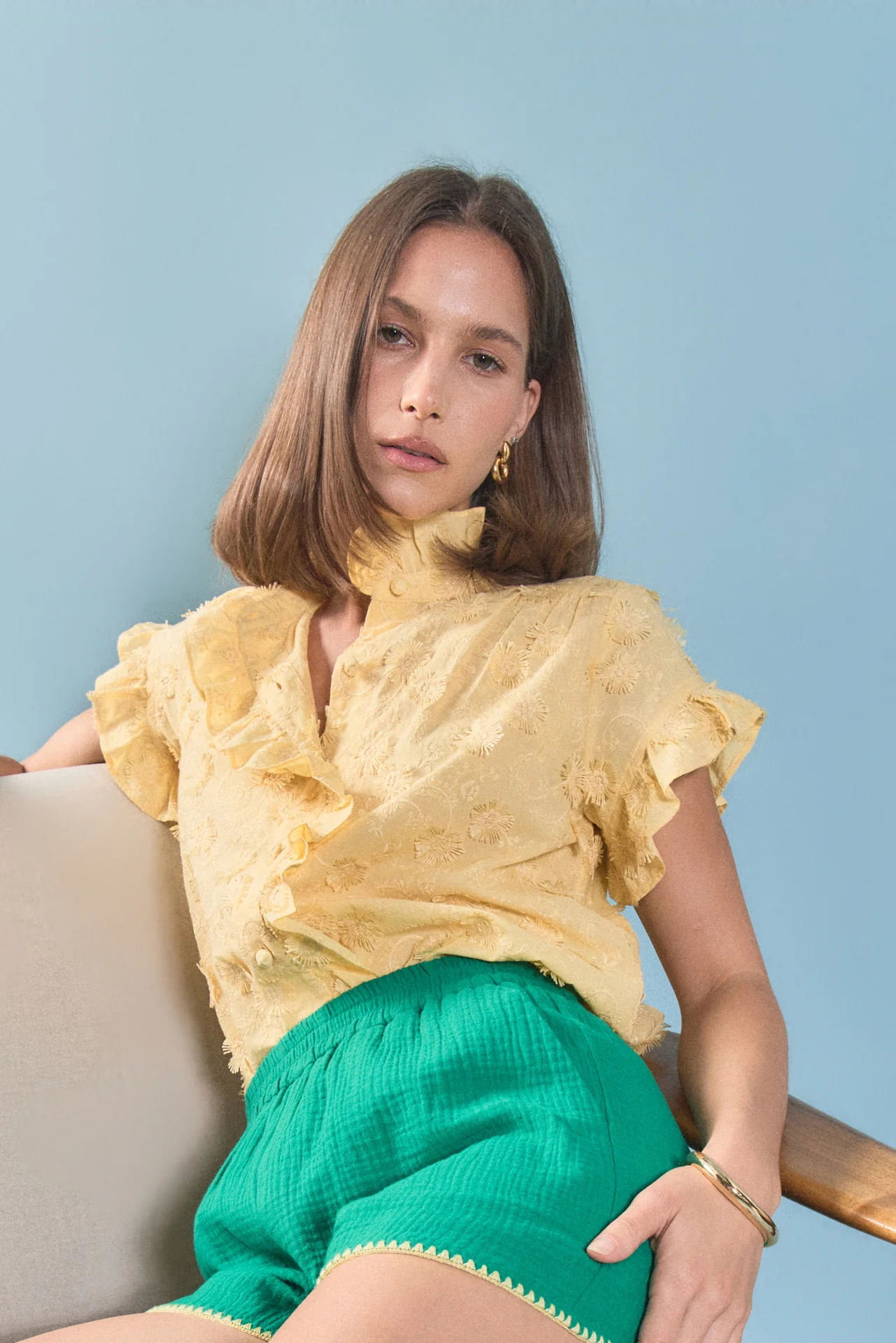 Embroidered Ruffle Short Sleeve Shirt - Image 6