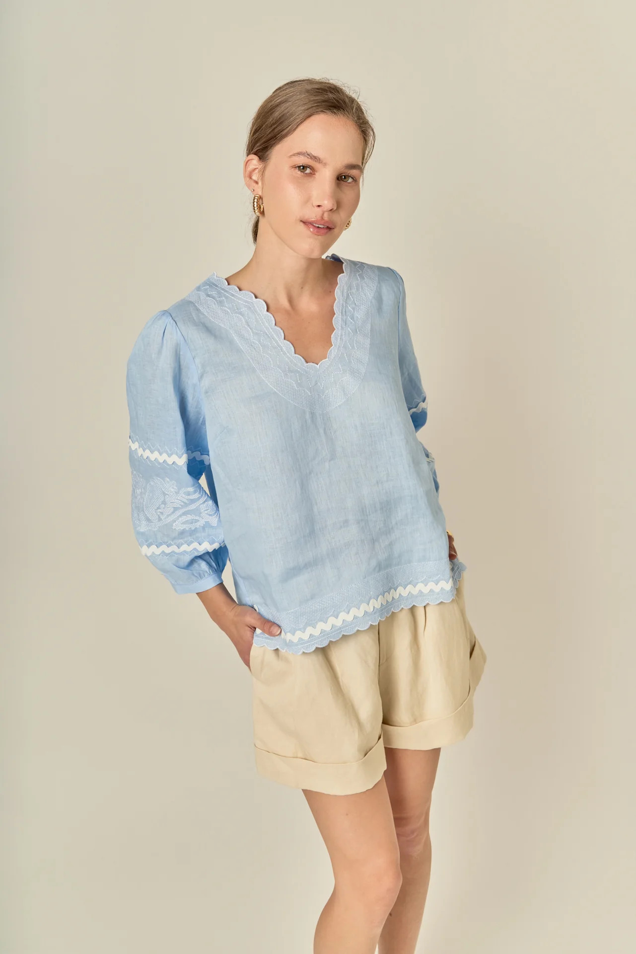 Elise Embroidered Linen Top - Image 6