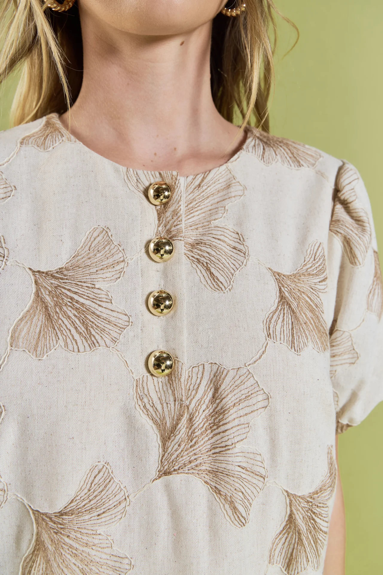 Ginkgo Embroidery Puff Sleeve Mini Dress - Image 3