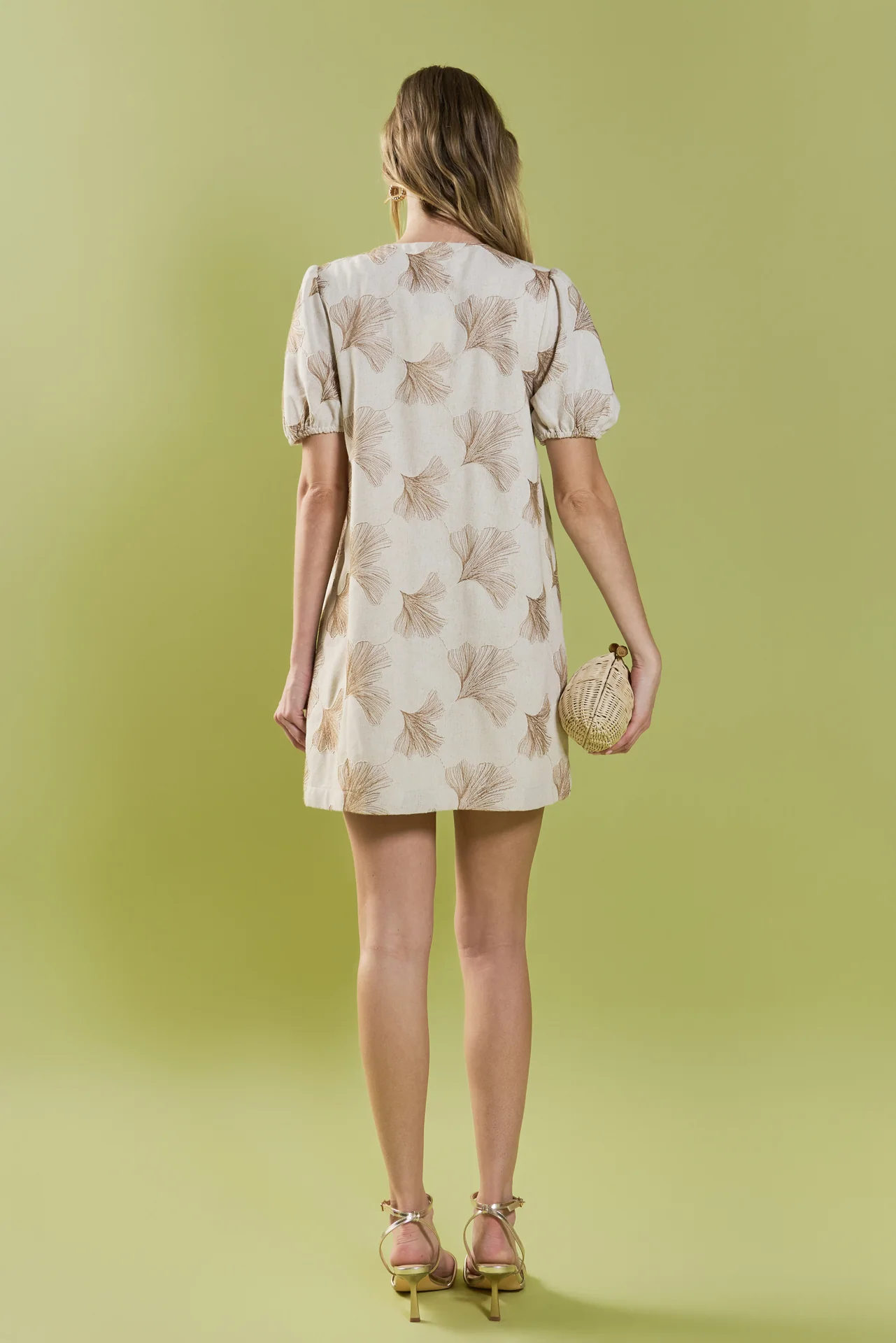 Ginkgo Embroidery Puff Sleeve Mini Dress - Image 6
