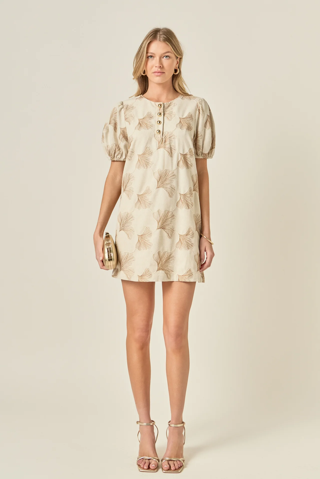 Ginkgo Embroidery Puff Sleeve Mini Dress - Image 8