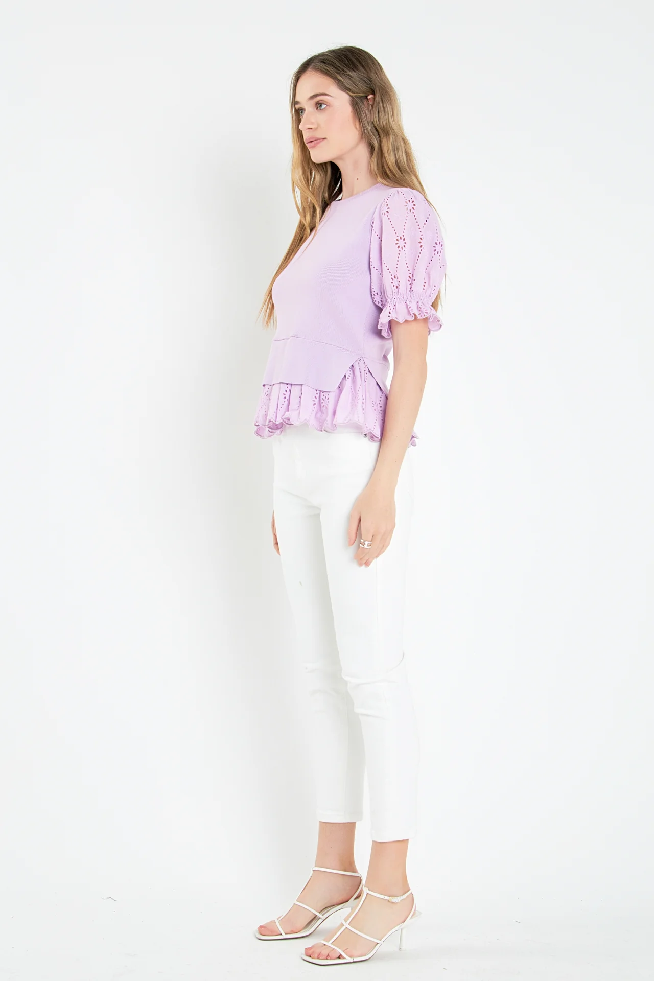Eyelet Mixed Media Knit Top - Image 10