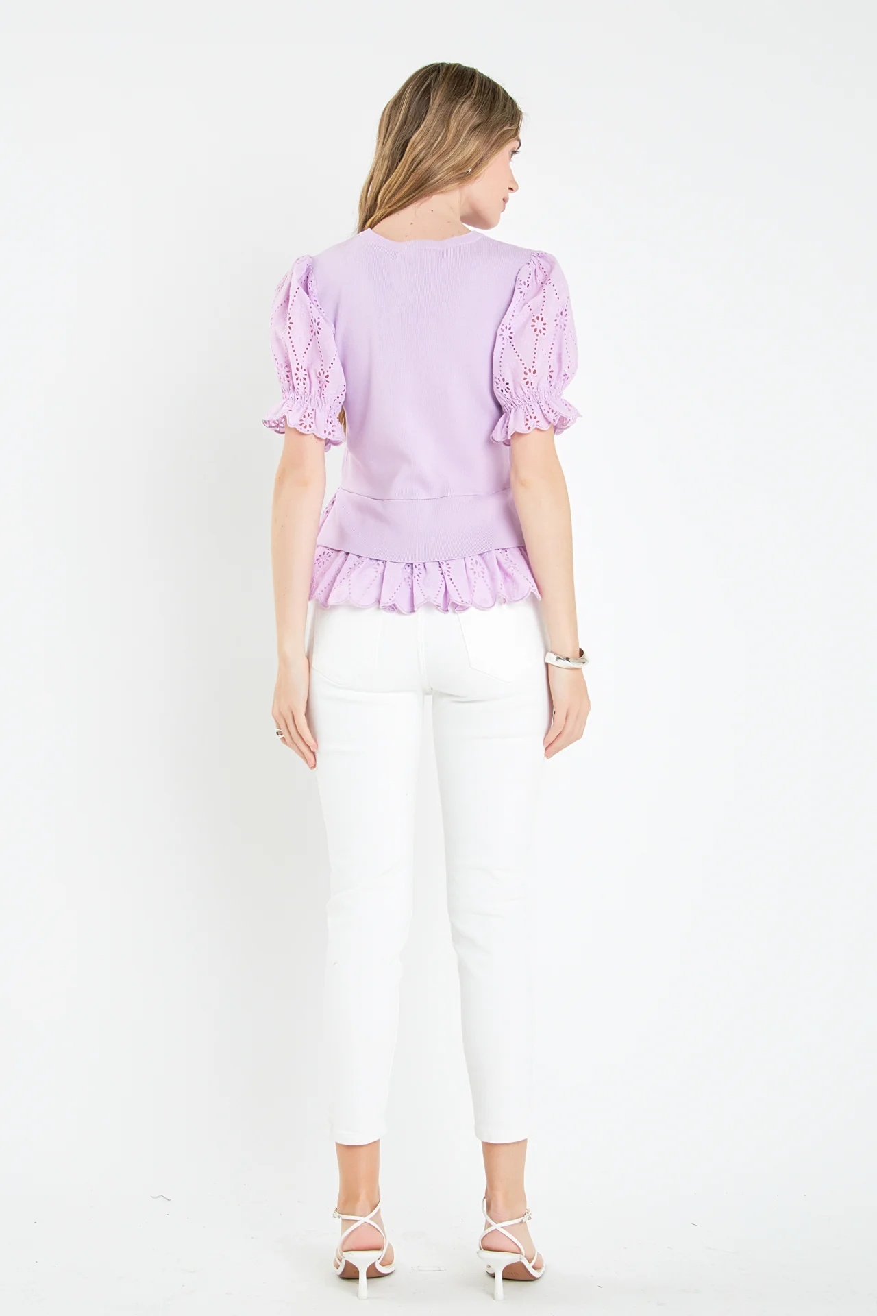 Eyelet Mixed Media Knit Top - Image 11