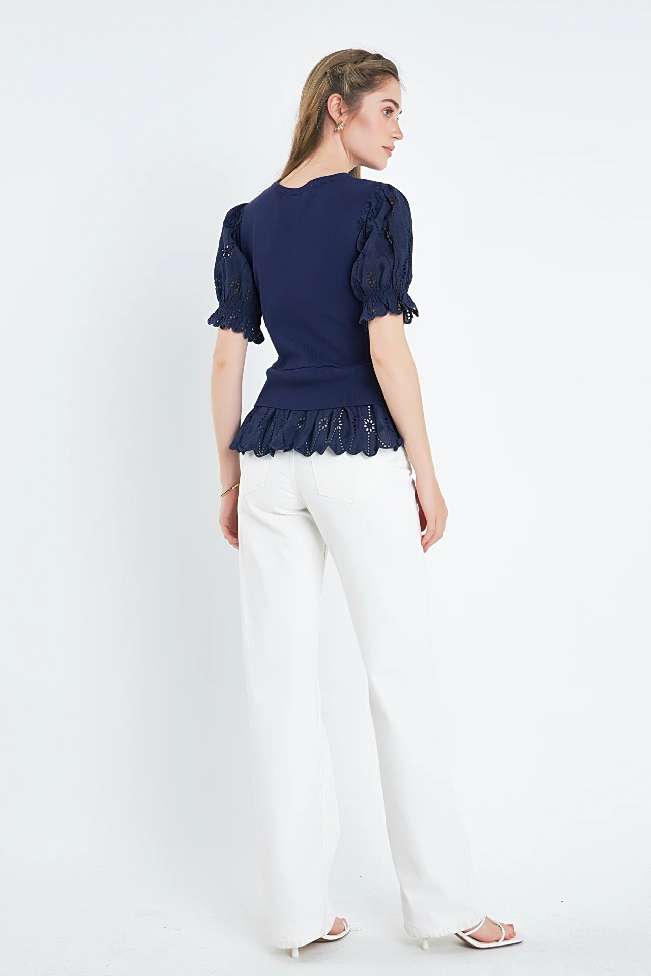 Eyelet Mixed Media Knit Top - Image 16