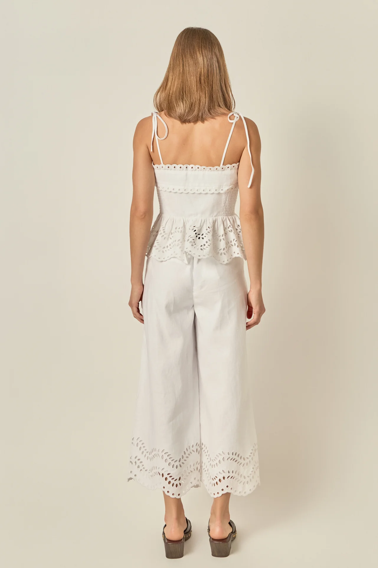 Eyelet Trim Linen Wide-Leg Pants - Image 10