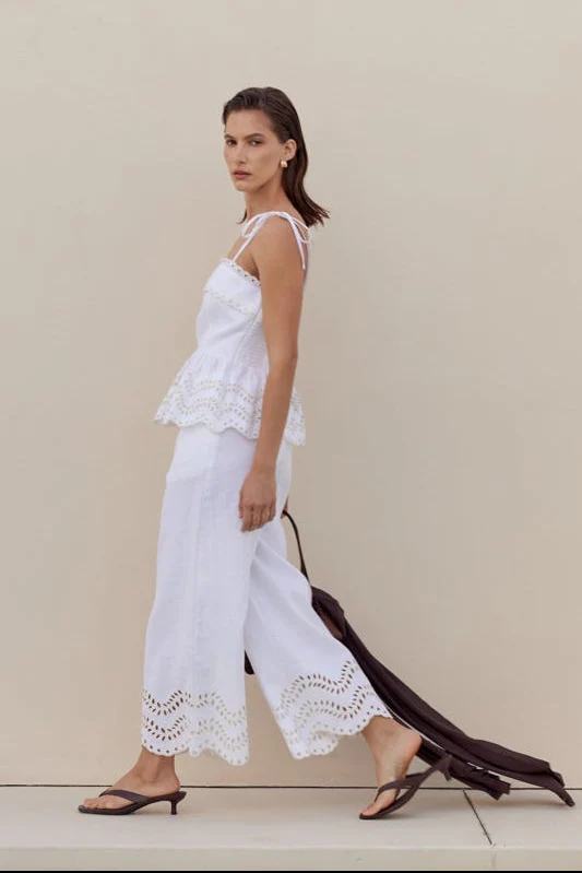 Eyelet Trim Linen Wide-Leg Pants - Image 5