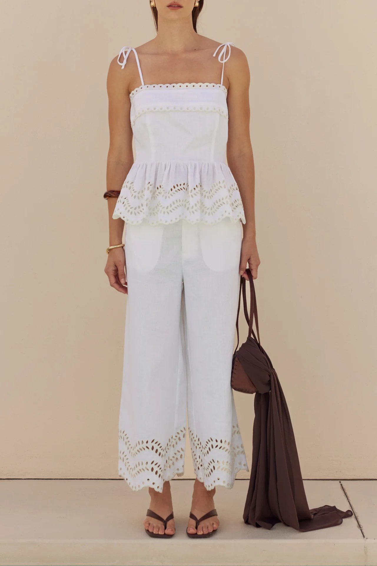 Eyelet Peplum Tie-Shoulder Top - Image 2