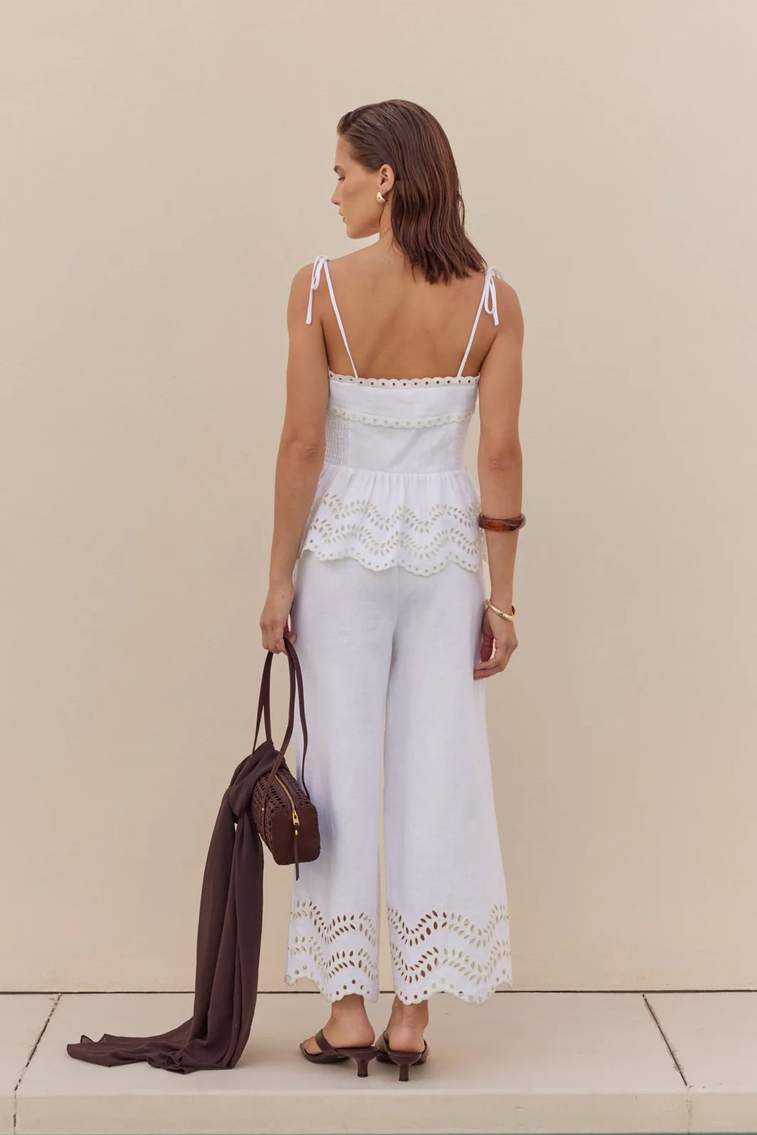 Eyelet Peplum Tie-Shoulder Top - Image 3