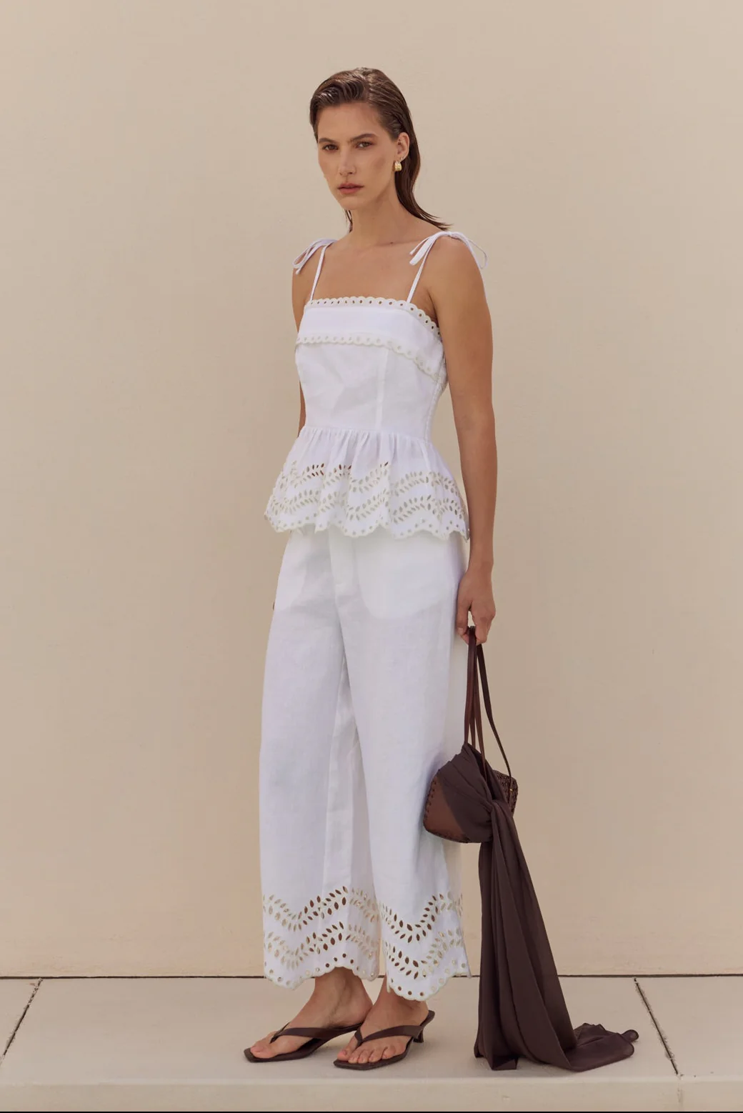 Eyelet Peplum Tie-Shoulder Top - Image 4